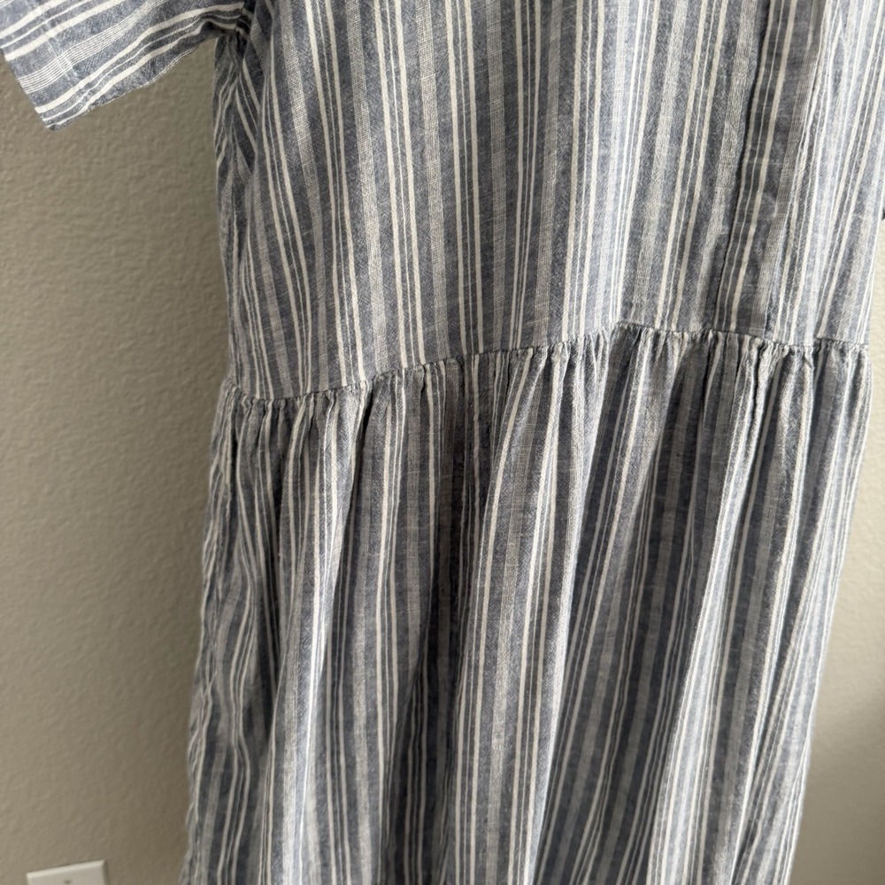 Nordstrom Rack XXL Linen Blend Dress Coastal Summer Midi Striped Beach Lagenlook - Picture 3 of 8